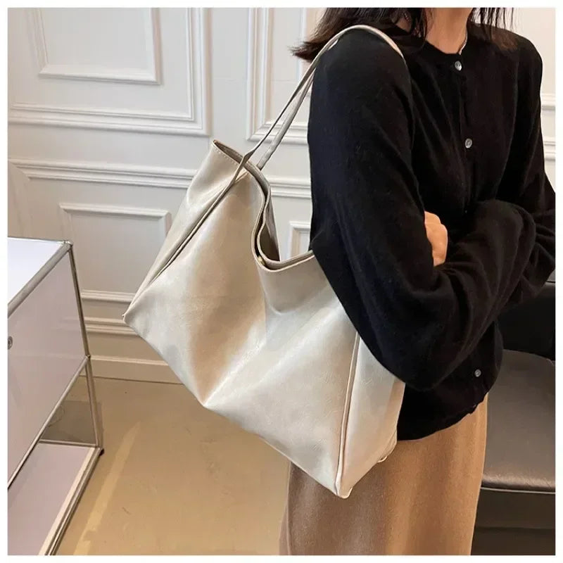 Women Tote Bag Fashion Underarm Pouch Large Capacity Soft Pu Leather Shoulder Bag Retro Crossbody Bag Casual Portable Bucketbags