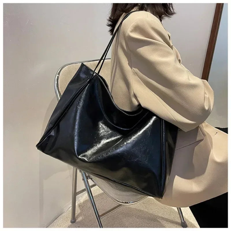 Women Tote Bag Fashion Underarm Pouch Large Capacity Soft Pu Leather Shoulder Bag Retro Crossbody Bag Casual Portable Bucketbags