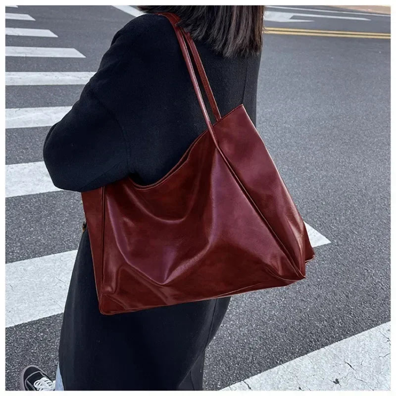 Women Tote Bag Fashion Underarm Pouch Large Capacity Soft Pu Leather Shoulder Bag Retro Crossbody Bag Casual Portable Bucketbags