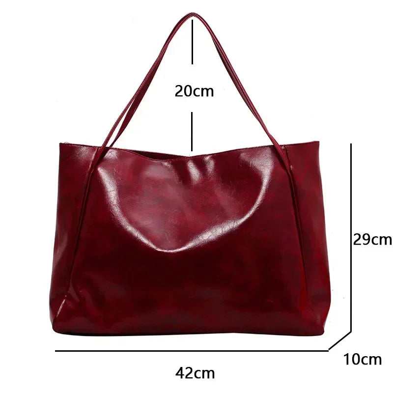 Women Tote Bag Fashion Underarm Pouch Large Capacity Soft Pu Leather Shoulder Bag Retro Crossbody Bag Casual Portable Bucketbags